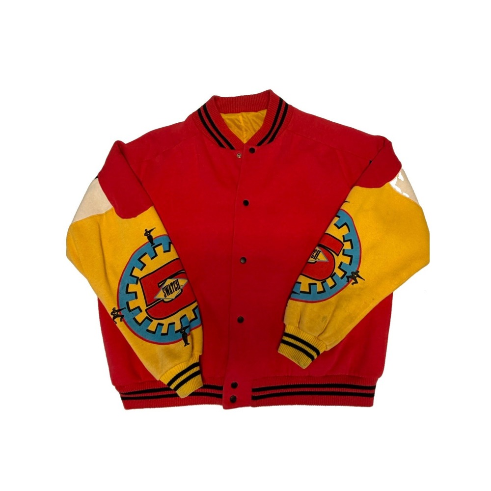 Vintage 80s 90s Swatch Watch Varsity Jacket Mens XL Red Yellow Hong Kong